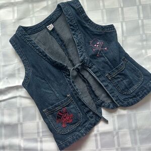 PIXI Children’s Vintage Denim Vest with Front Tie, Rhinestone and Patch Details